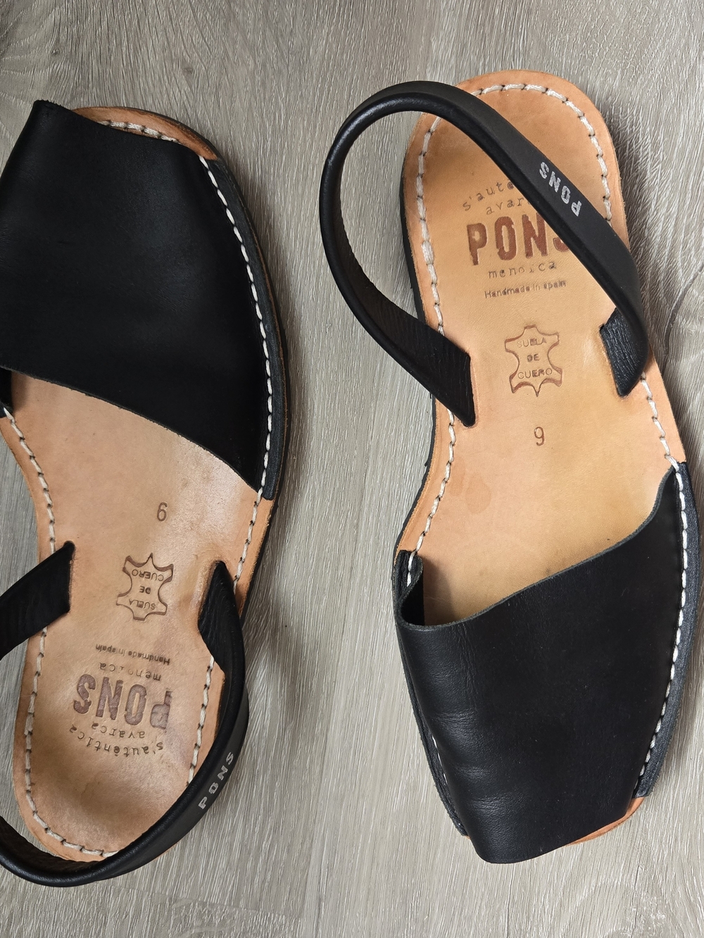 PONS Women's Black Leather Avarca Sandals - Picture 6 of 7